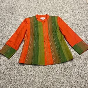 J Song Vintage Embroidered Linen Blazer Sz S Retro Eclectic Preppy Boho Artsy